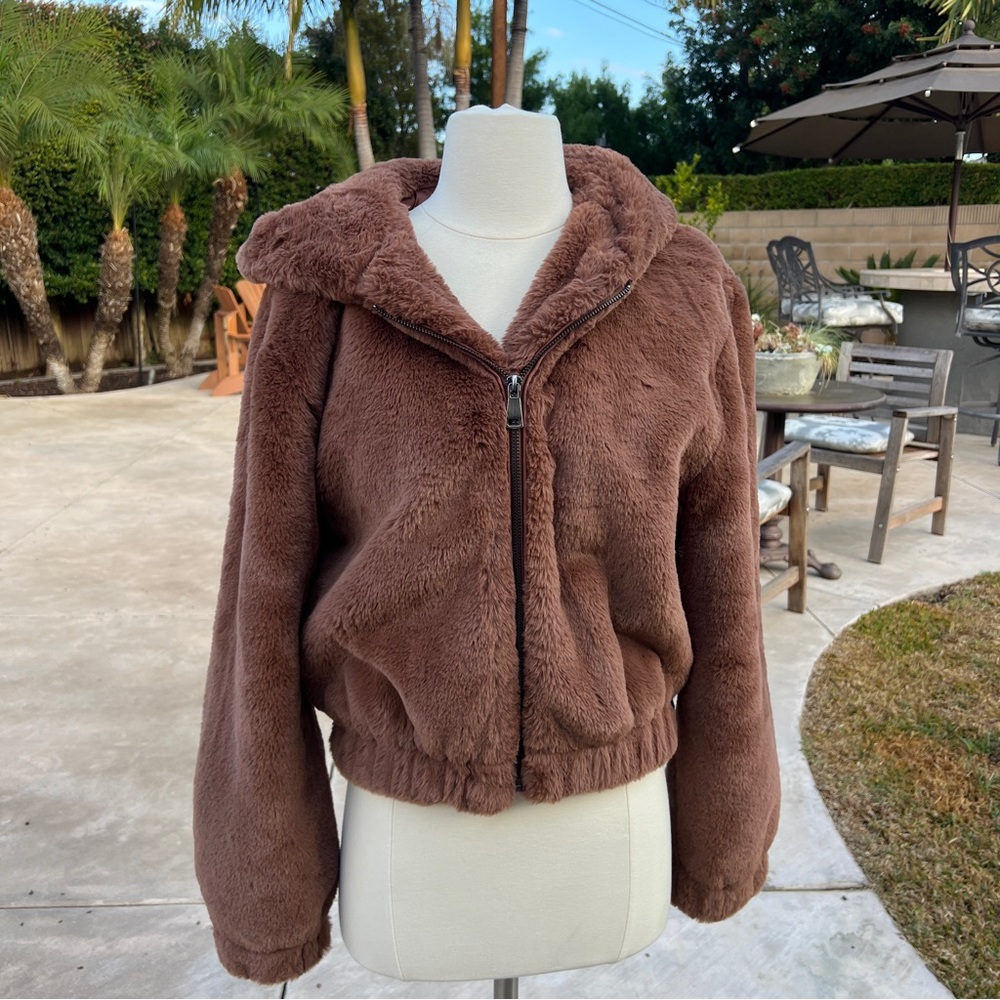 Anthropologie Avec Les Filles Fur Jacket Hoodie Hood Coat XS